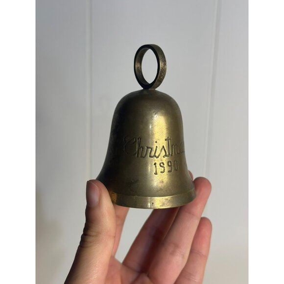 VTG 1990 Silver-Plated Brass Hand Bell – Engraved Christmas Décor 3" - Picture 2 of 7